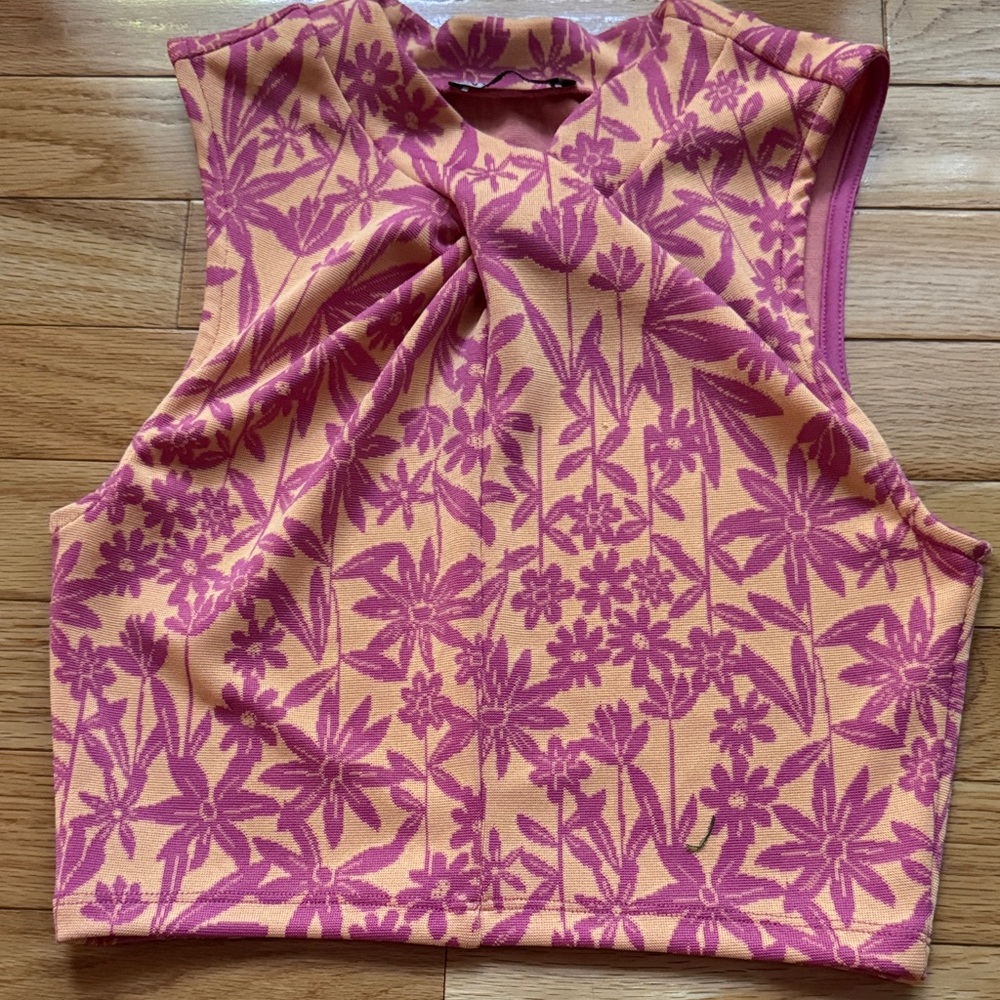 Zara Floral Pink and Orange Women's Top, size Small